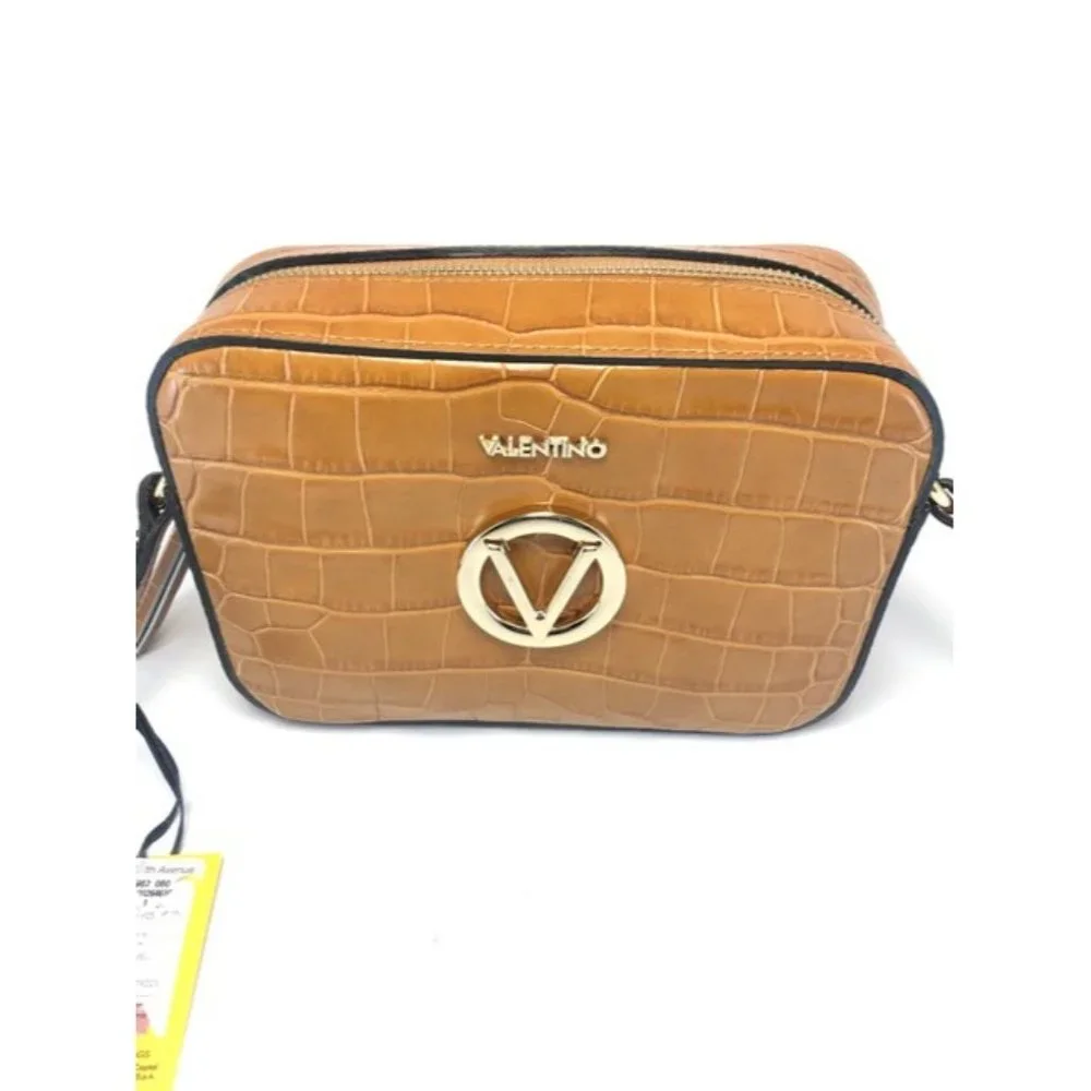 Mario Valentino Babette Croc Embossed Caramel Leather Cross Body Bag - Picture 2 of 11